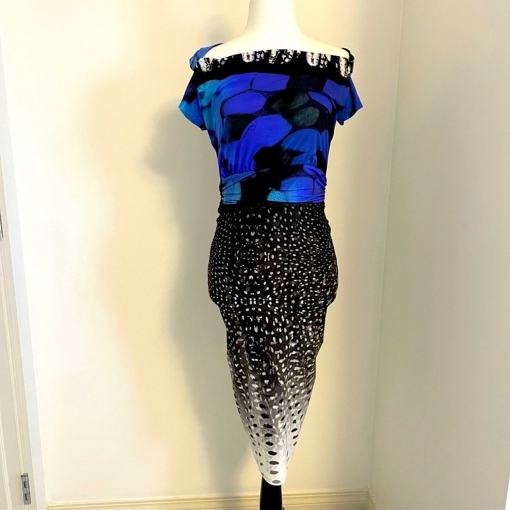 Roberto CAVALLI blue black & white sheath dress